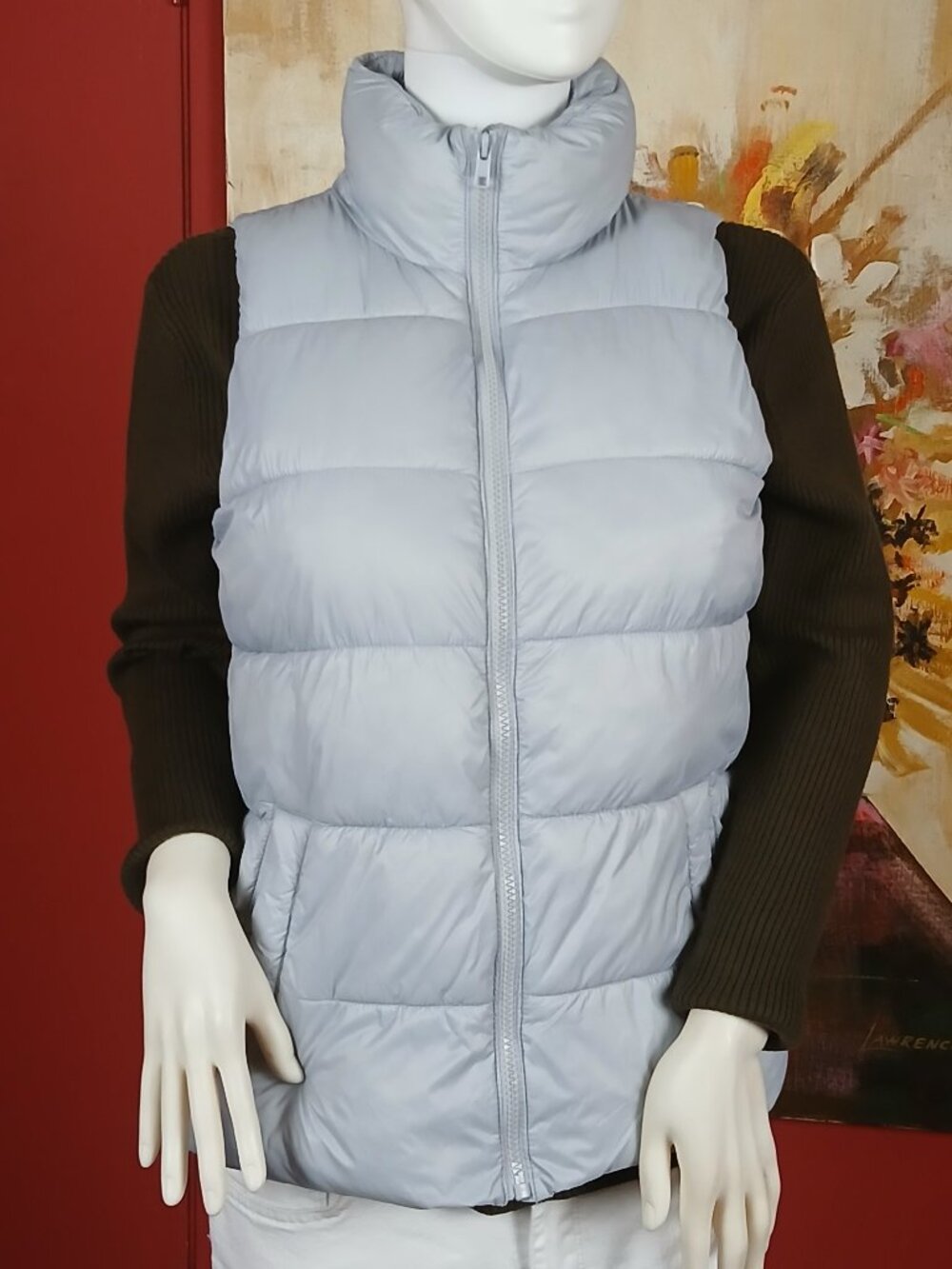 Old Navy Women's Lightweight Full-Zip Puffer Vest - Light Gray / Blue